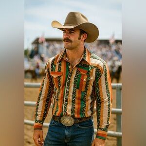 Vintage Striped Western Shirt pearl button snap